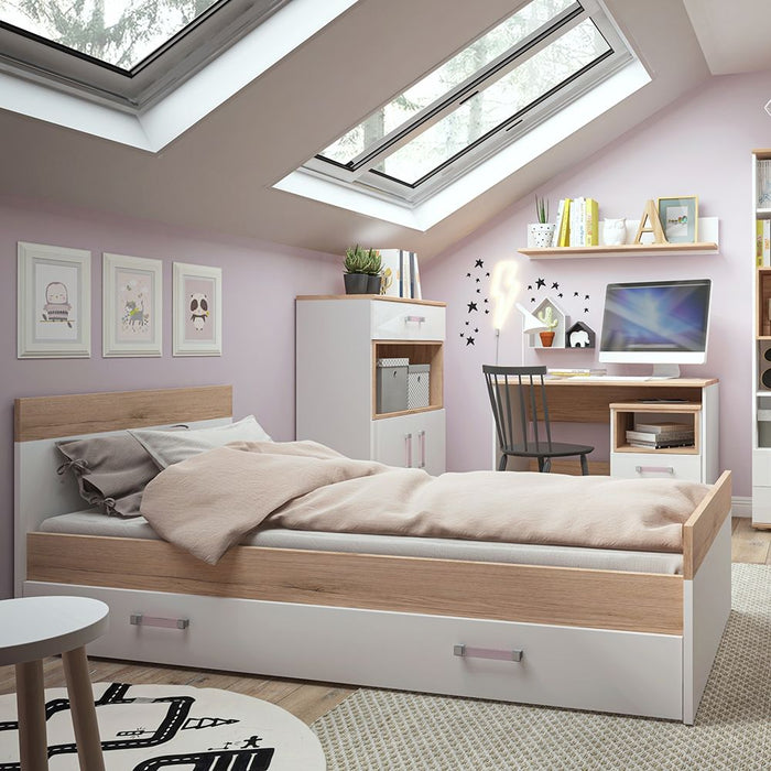 4KIDS Single Bed with Under Drawer with Lilac Handles
