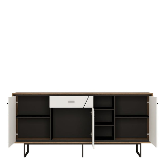 Brolo 3 Door 1 Drawer Wide Sideboard With the Walnut and Dark Panel Finish