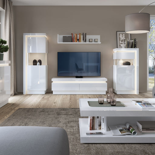 Lyon 2 Drawer TV Cabinet (including LED lighting) in White and High Gloss