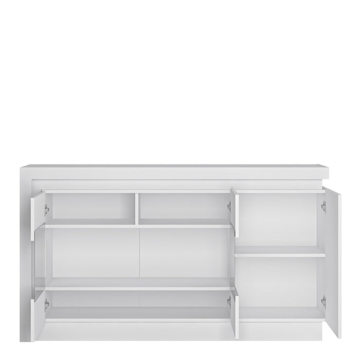 Lyon 3 Door Glazed Sideboard (including LED lighting) in White and High Gloss