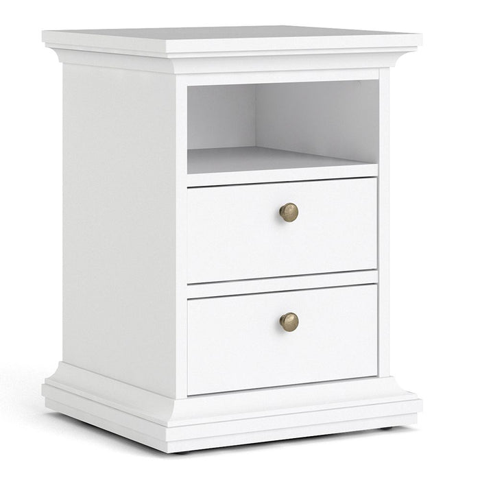 Paris Package - Bedside 2 Drawers in + Chest of 4 Drawers + Wardrobe with 2 Doors White