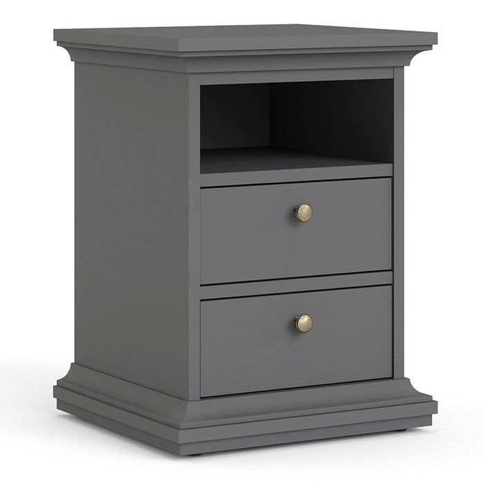 Paris Package - Bedside 2 Drawers in + Chest of 4 Drawers + Wardrobe with 2 Doors Matt Grey