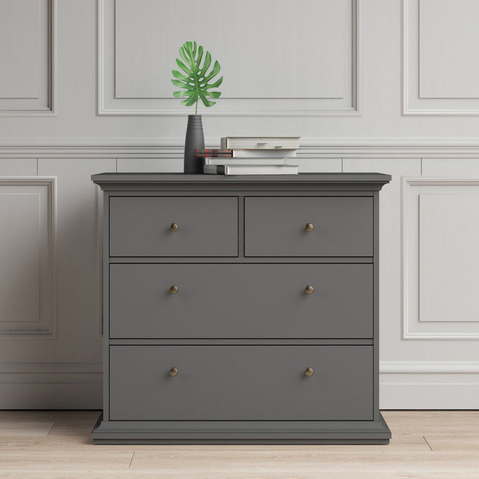 Paris Package - Bedside 2 Drawers in + Chest of 4 Drawers + Wardrobe with 2 Doors Matt Grey