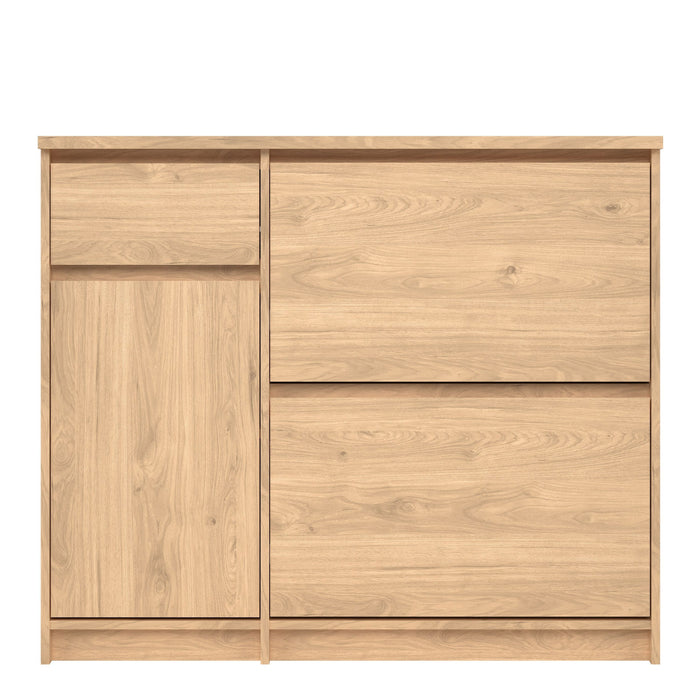 Naia Shoe Cabinet with 2 Flip Down Doors 1 Door and 1 Drawer in Jackson Hickory Oak