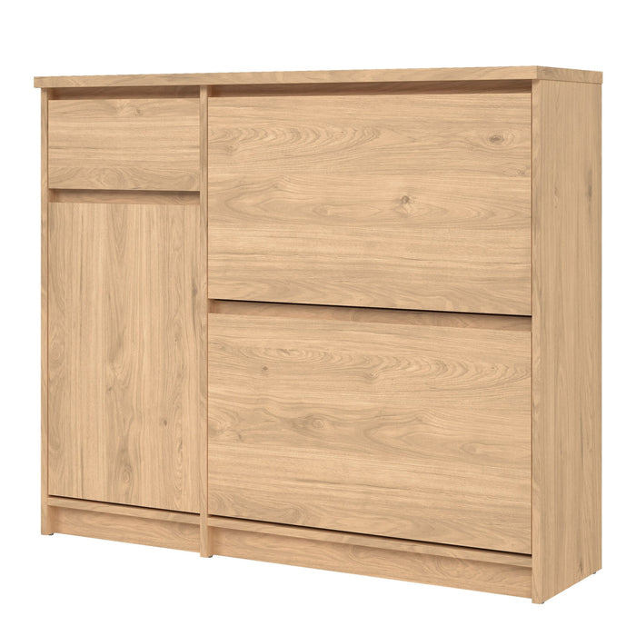Naia Shoe Cabinet with 2 Flip Down Doors 1 Door and 1 Drawer in Jackson Hickory Oak