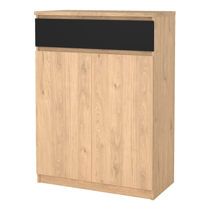 Naia Shoe Cabinet with 2 Doors 1 Drawer in Jackson Hickory Oak and Black