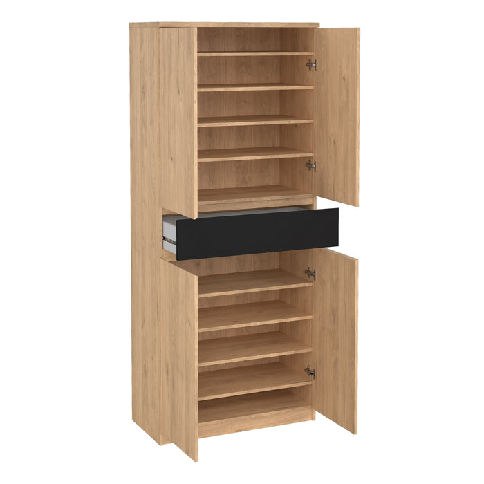 Naia Shoe Cabinet with 4 Doors 1 Drawer in Jackson Hickory Oak and Black