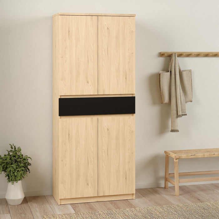 Naia Shoe Cabinet with 4 Doors 1 Drawer in Jackson Hickory Oak and Black