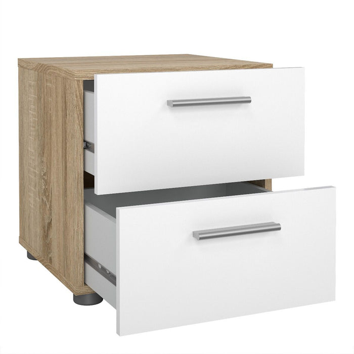 Pepe Package - Bedside 2 Drawers + Chest of 4 Drawers + Wardrobe with 2 doors in Oak with White High Gloss