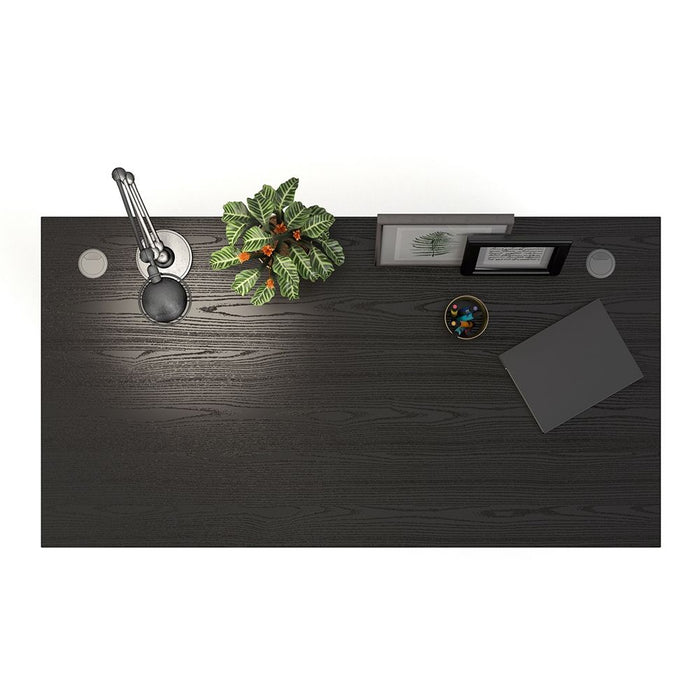 Prima Desk 150cm in Black Woodgrain with Silver Grey Steel Legs