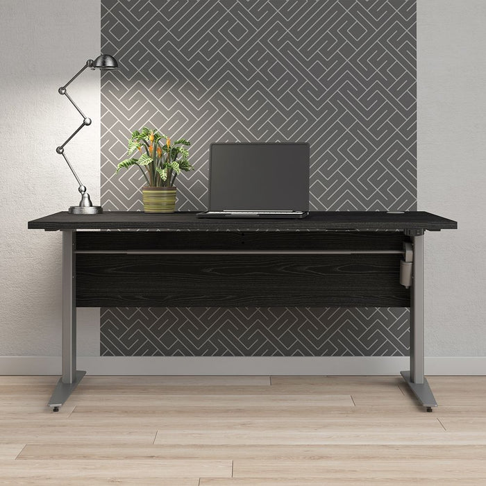 Prima Desk 150cm in Black Woodgrain with Height Adjustable Legs with Electric control in Silver Grey Steel