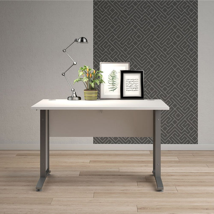 Prima Desk 120cm in White with Silver Grey Steel Legs