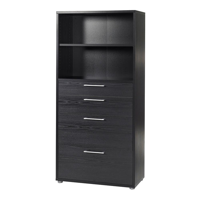 Prima Bookcase 1 Shelf With 2 Drawers 2 File Drawers In Black Woodgrain