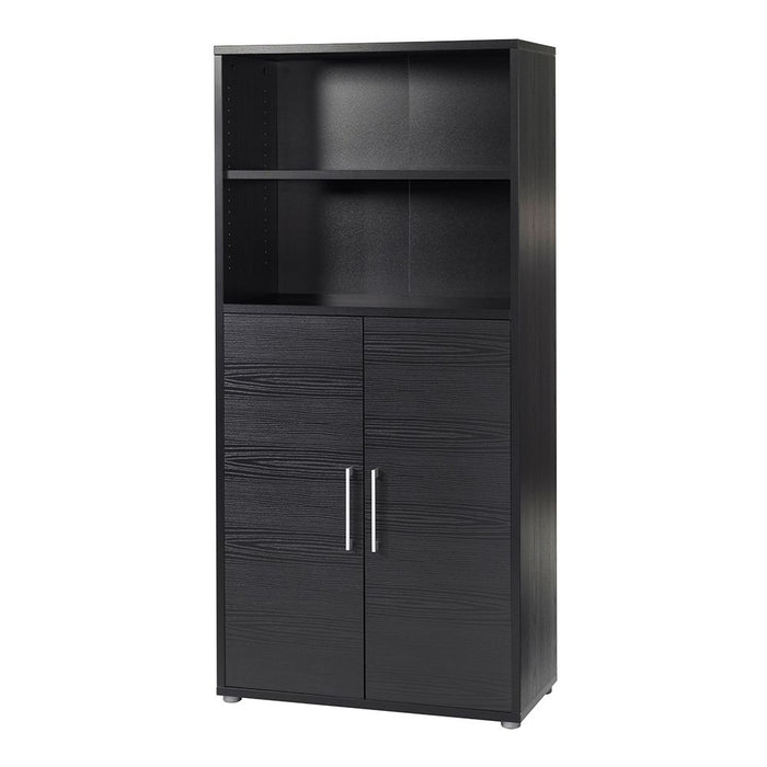 Prima Bookcase 3 Shelves with 2 Doors in Black Woodgrain