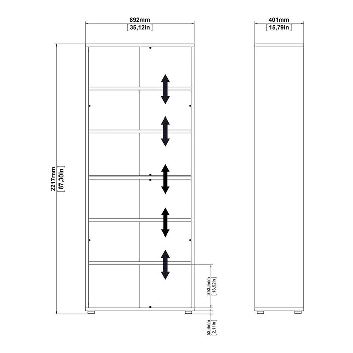 Prima Bookcase 3 Shelves with 2 Drawers 2 Doors In White