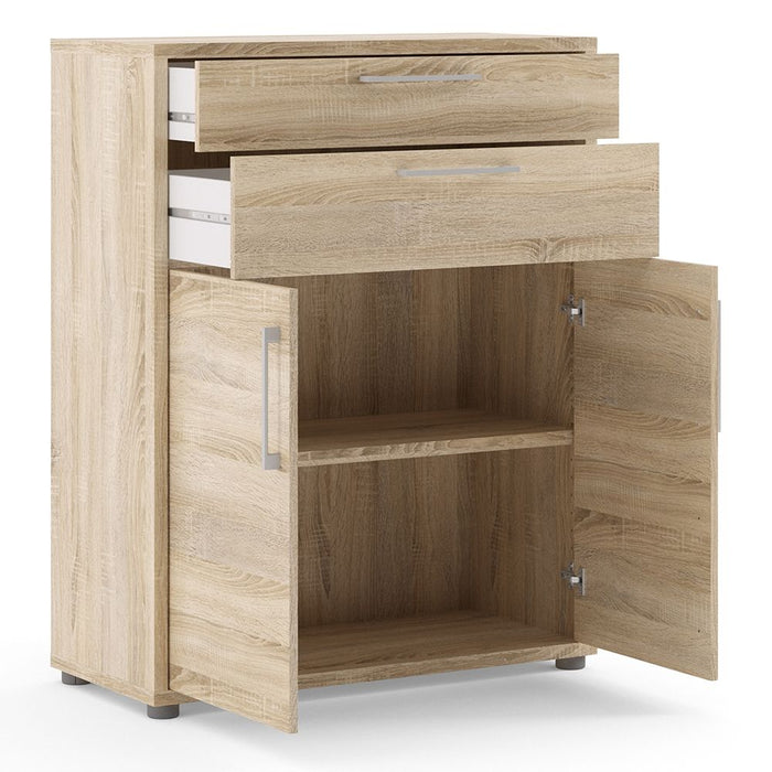 Prima Bookcase 1 Shelf with 2 Drawers 2 Doors in Oak