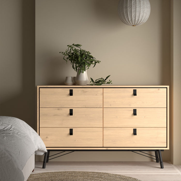Ry Wide Double Chest of Drawers 6 Drawers in Jackson Hickory Oak
