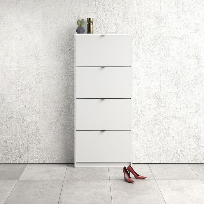 Shoes Shoe Cabinet 4 Flip Down Doors and 1 layer in White