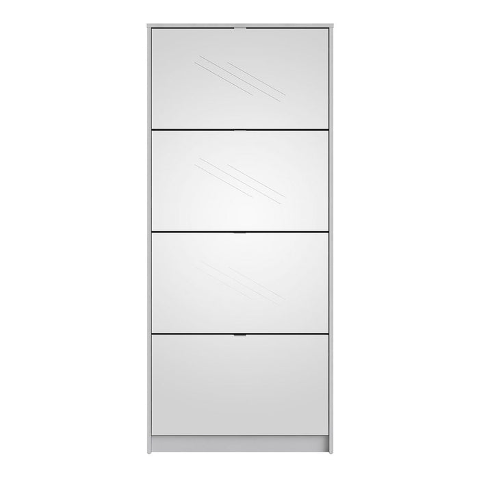 Shoes Shoe Cabinet 4 Flip Down Mirror Doors and 2 layers in White