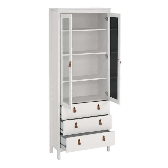 Barcelona China Cabinet 2 Glass Doors with 3 Drawers in White
