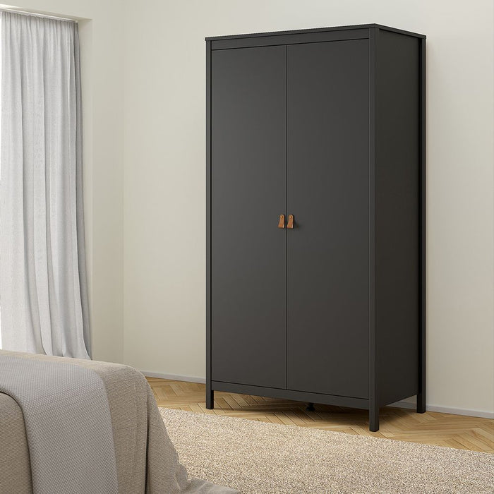 Barcelona Package - Bedside Table 2 drawers + Chest 3+2 drawer + Wardrobe with 2 doors in Matt Black