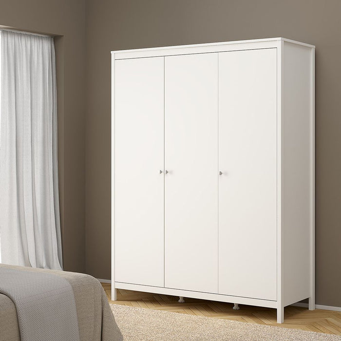 Madrid Package - Bedside Table 2 drawers + Chest 3+2 drawer + Wardrobe with 3 doors in White