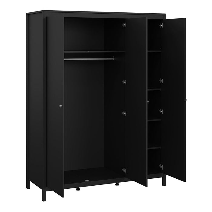 Madrid Package - Bedside Table 2 drawers + Chest 3+2 drawer + Wardrobe with 3 doors in Matt Black