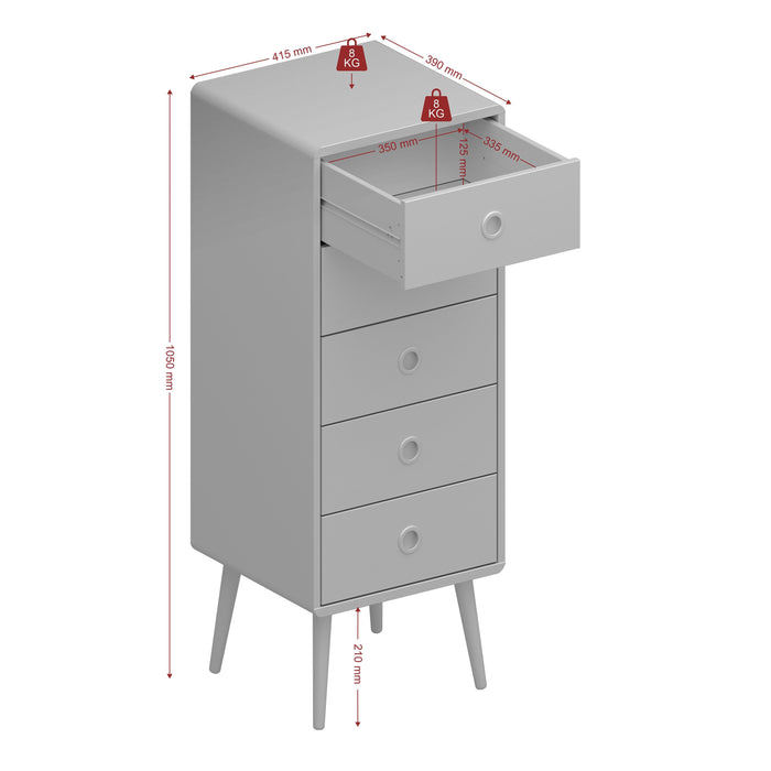 Softline 5 Drawer Narrow Chest in Grey