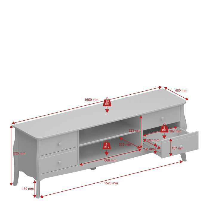 Baroque TV Table (Wide) 4 Drawer 2 Shelves in White