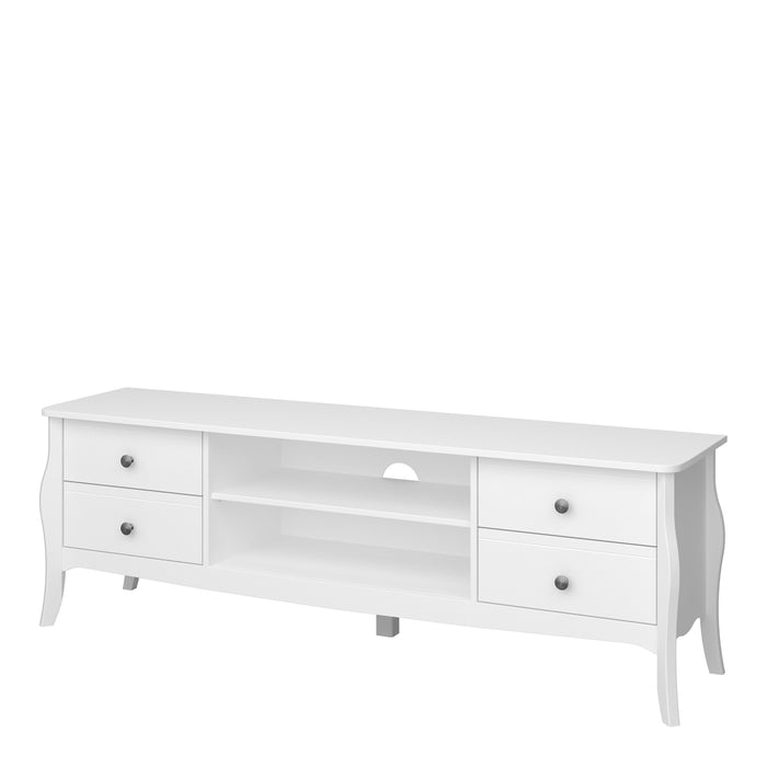 Baroque TV Table (Wide) 4 Drawer 2 Shelves in White