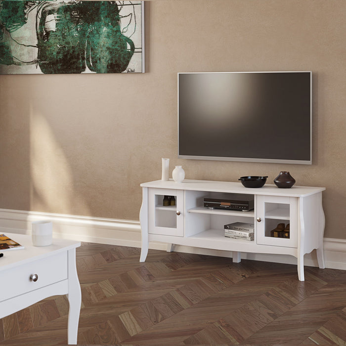 Baroque TV Table (Wide) 4 Drawer 2 Shelves in White