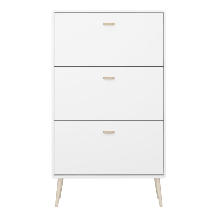 Mino Shoe Cabinet with 3 Flip Down Doors in Pure White