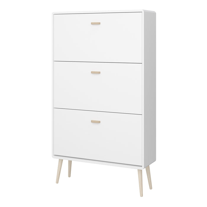 Mino Shoe Cabinet with 3 Flip Down Doors in Pure White