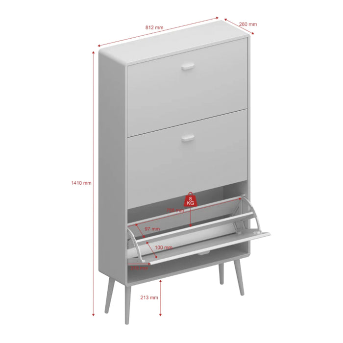 Mino Shoe Cabinet with 3 Flip Down Doors in Pure White