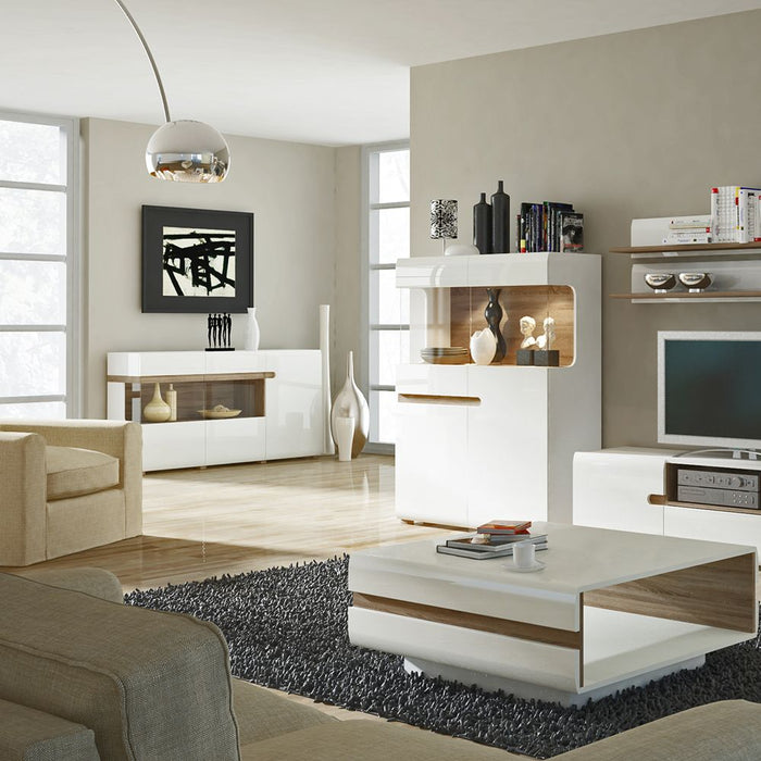 Chelsea Living 3 Door Glazed Sideboard in White with a Truffle Oak Trim