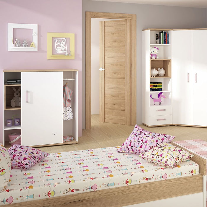 4KIDS Single Bed with Under Drawer with Lilac Handles