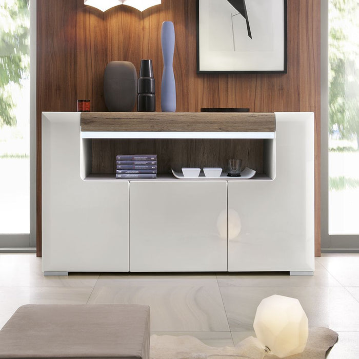 Toronto 3 Door Sideboard with open shelving (inc. Plexi Lighting)