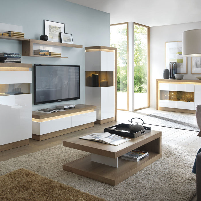 Lyon 2 Drawer TV Cabinet in Riviera Oak/White High Gloss