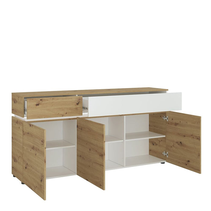 Luci 3 Door 2 Drawer Sideboard (including LED lighting) in White and Oak