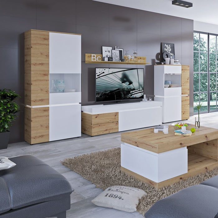 Luci 1 Door 2 Drawer 150cm TV Unit (including LED lighting) in White and Oak