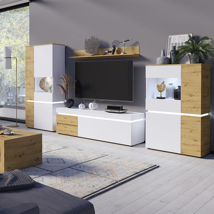 Luci 1 Door 2 Drawer 150cm TV Unit (including LED lighting) in White and Oak