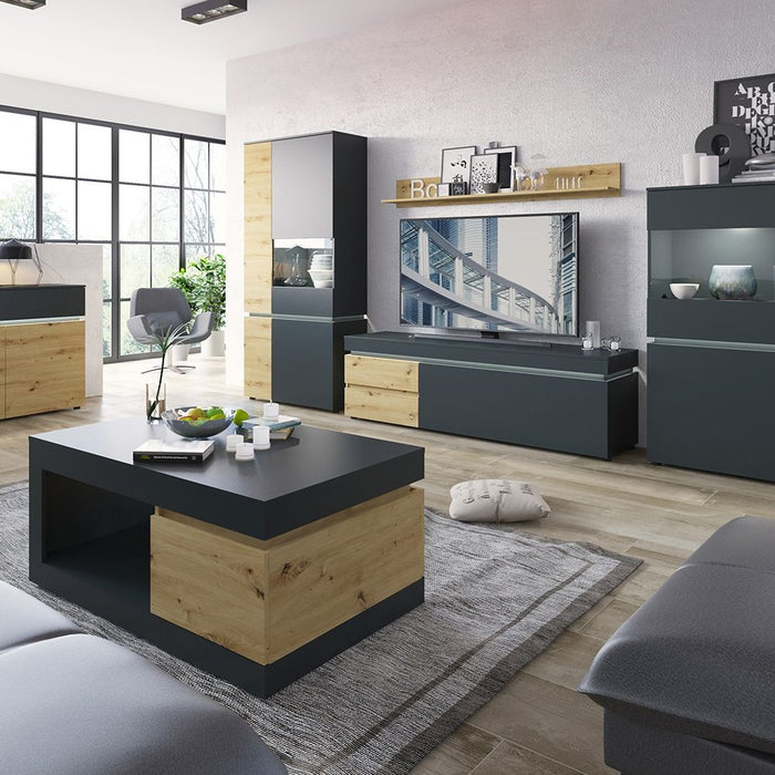 Luci 1 Door 2 Drawer 180cm wide TV Unit (including LED lighting) in Platinum and Oak