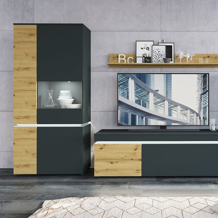 Luci 1 Door 2 Drawer 180cm wide TV Unit (including LED lighting) in Platinum and Oak