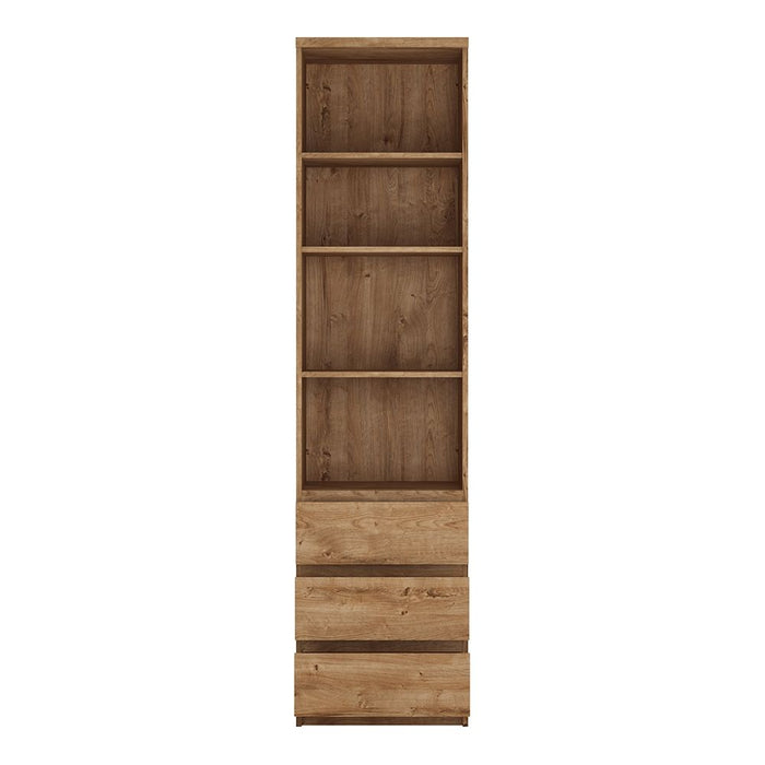 Fribo Tall Narrow 3 Drawer Bookcase in Oak