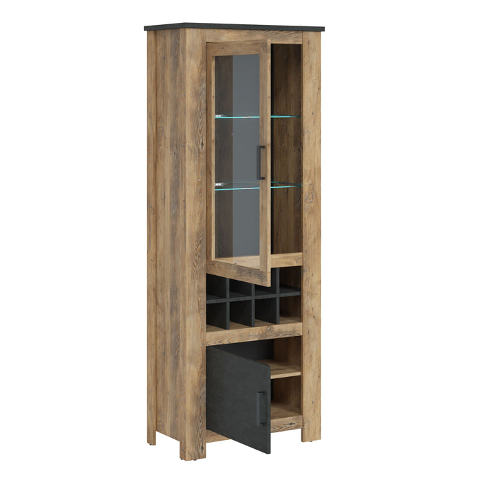 Rapallo 2 Door Display Cabinet with Wine Rack in Chestnut and Matera Grey