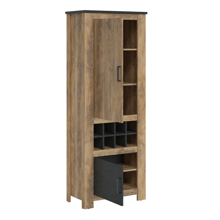 Rapallo 2 Door Cabinet with Wine Rack in Chestnut and Matera Grey