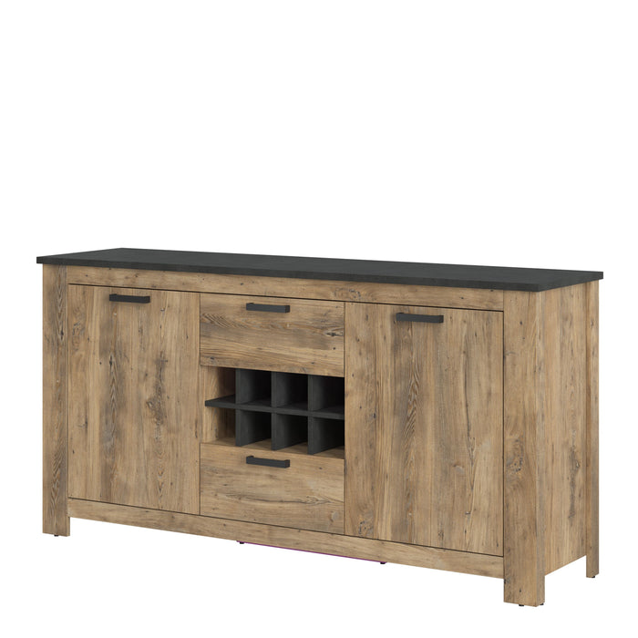 Rapallo 2 Door 2 Drawer Sideboard with Wine Rack in Chestnut and Matera Grey