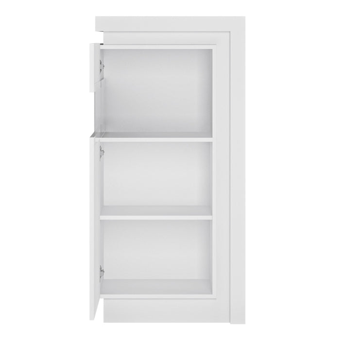 Lyon Narrow Display Cabinet (LHD) 123.6cm High (including LED lighting) in White and High Gloss