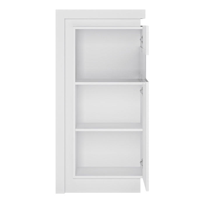 Lyon Narrow Display Cabinet (RHD) 123.6cm High (including LED lighting) in White and High Gloss