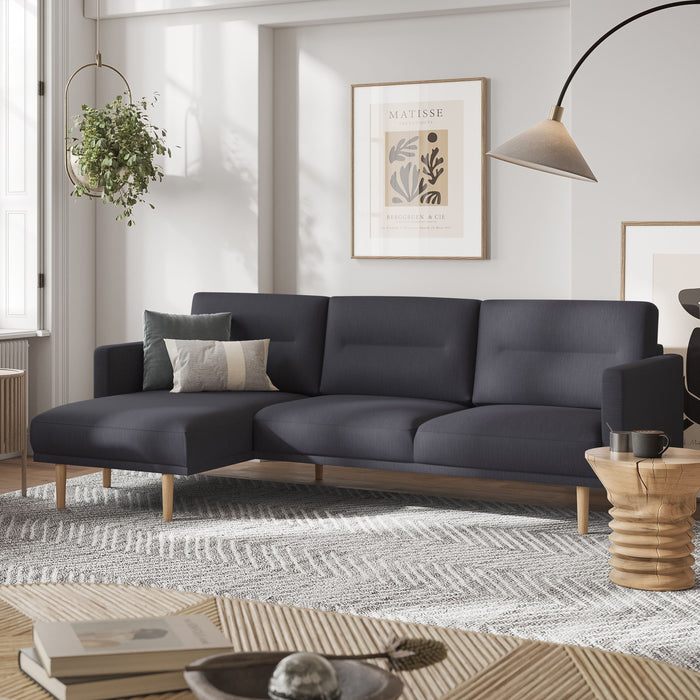 Larvik Chaiselongue Sofa (LH) - Anthracite, Oak Legs